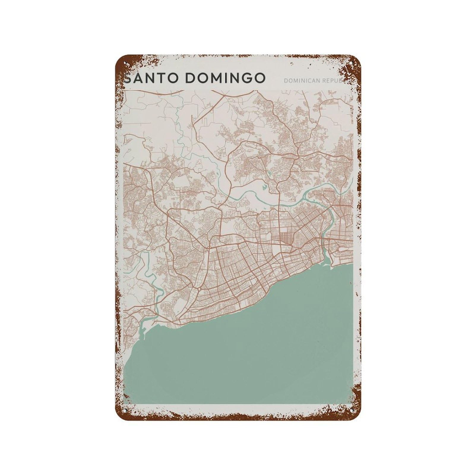 xiaoxiaoshen Santo Domingo Map Dominican Republic Travel Gift Scandi Wall Decor Art Metal Tin Poster Modern Home Decor Art Home Bar Shop Decorations Vintage Sign 30x20cm
