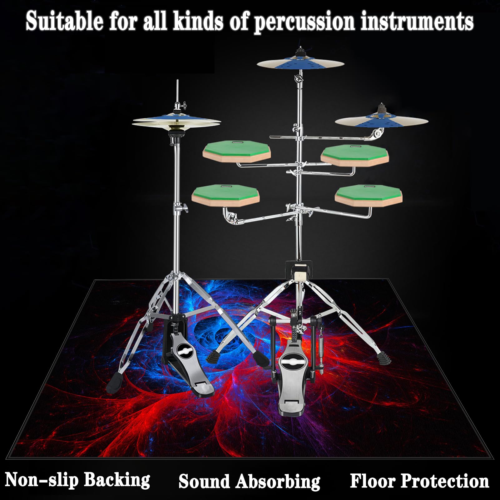 180 x 140 cm Maty na baterie antywibracyjne, mata na baterie elektroniczne, antypoślizgowa mata bębna, dźwiękoszczelna mata do bębna i innych instrumentów muzycznych