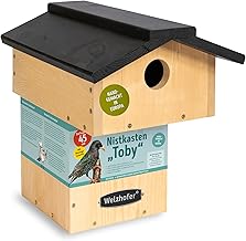 Welzhofer Toby Nesting Box, Bird House with 45 mm Entrance Hole, Handmade in Europe, for Starlings and Many Other Cave Breeders, Colourful and Middle Woodpeckers, Cat Safe Bird House