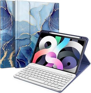 Fintie Keyboard Case for iPad Air 5th Generation (2022) / iPad Air 4th Gen (2020) 10.9 Inch with Pencil Holder - Soft TPU Back Cover with Magnetically Detachable Bluetooth Keyboard (Ocean Marble)