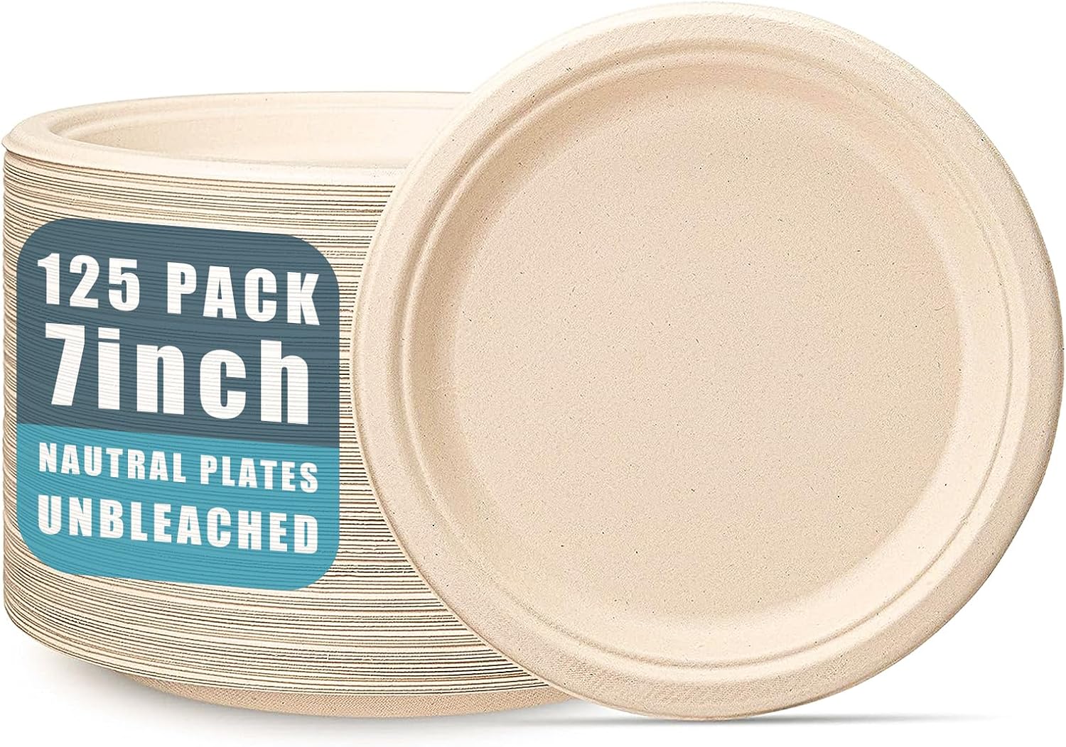 Compostable Paper Plates 7 Inch Disposable Heavy Duty Plates 125pcs Eco