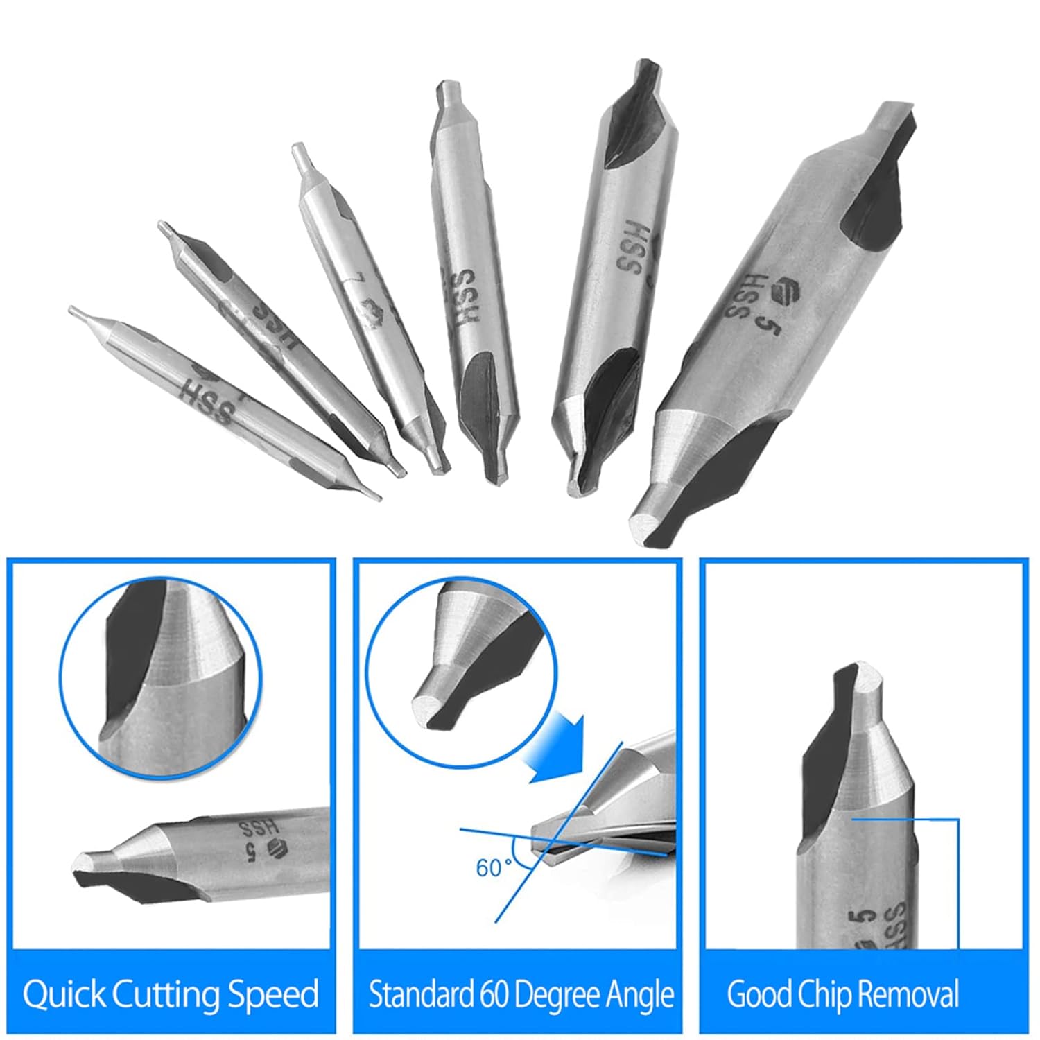 12Pcs Center Drill Bits, 60 Degree Hss Center Drill Bits Set,Sharp and, Accurate Positioning, Cutting Clear,1/1.5/2/2.5/3/5mm, Countersink Tools for Lathe Metalworking, Wholesale Business