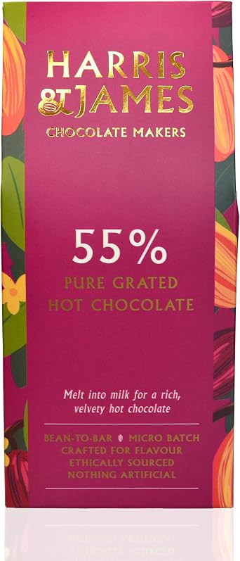 Harris & James Rich & Velvety Hot Chocolate Flakes 55% Decadent Bean to Bar Luxury Hot Chocolate Flakes, Luxury Hot Cocoa, Luxurious Milky Treat with All Natural Ingredients 6 servings