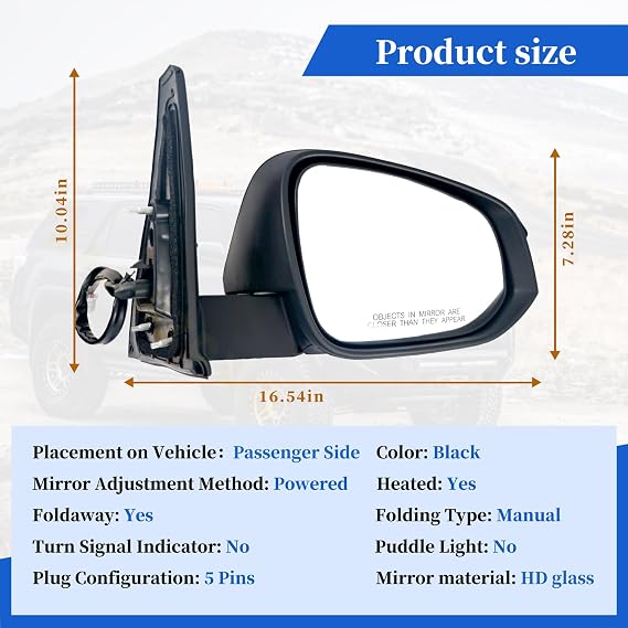 For Toyota 4Runner Passenger Side Mirror 2014-2024#TO1320313(Right 5Pin)