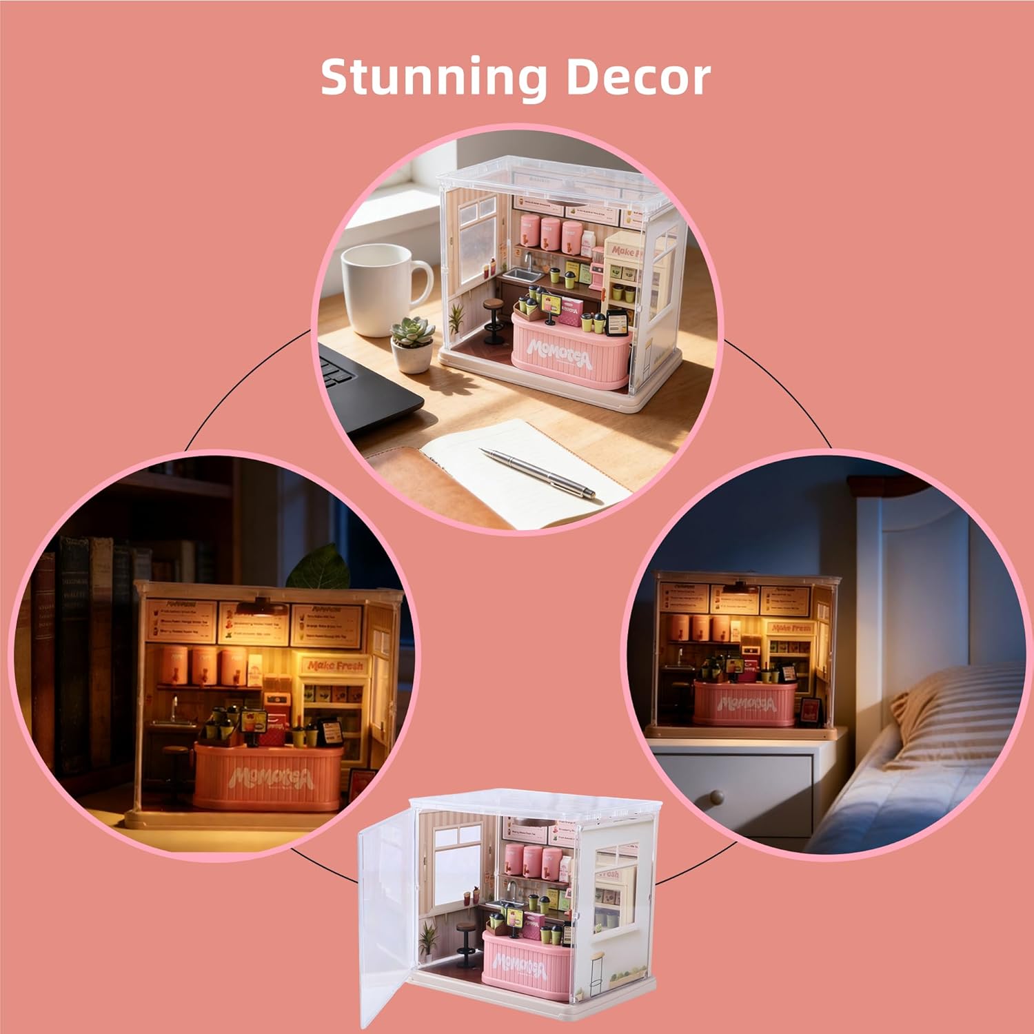 Lydaz DIY Miniature House Kit, Mini House Building Kit for Adults, Cute Craft Kit with Furniture, Miniature Dollhouse Kit with Dust Cover, Room LED Decor, Birthday Gifts for Family Friend(Drink Shop)