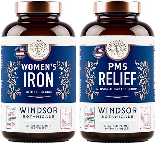 Windsor Botanicals - Suplemento de hierro y alivio del síndrome premenstrual para mujeres