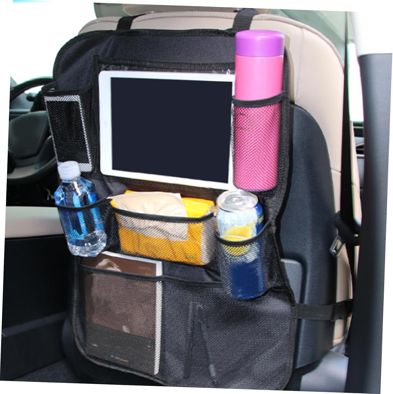 ULTECHNOVO Car Seat Storage Bag with Dual Mesh Pockets Easy to Install Backseat Organizer for Boy Girl Portable Car Seatback Hanging Pouch Practical Auto Accessories for Trips