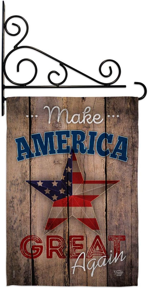 Make America Great Again Garden Flag Set Wall Holder Americana Star and Stripes Patriotism Independence Memorial United State American Small Gift Yard House Banner Made In USA 13 X 18.5