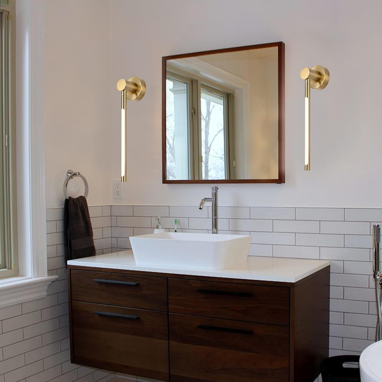 20 Inch LED Indoor Wall Sconce Modern Interior 15W 2700K-5500K Dimmable Brushed Brass Vanity Wall Light Adjustable Gold Sconces Wall Mounted Lighting Fixture for Bathroom Bedroom Living Room