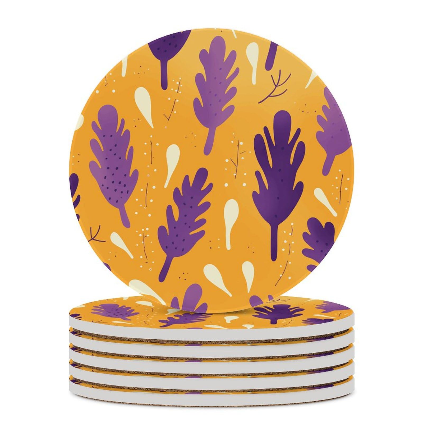 Dessous de verre jaune et violet en céramique premium avec support liège isolant
