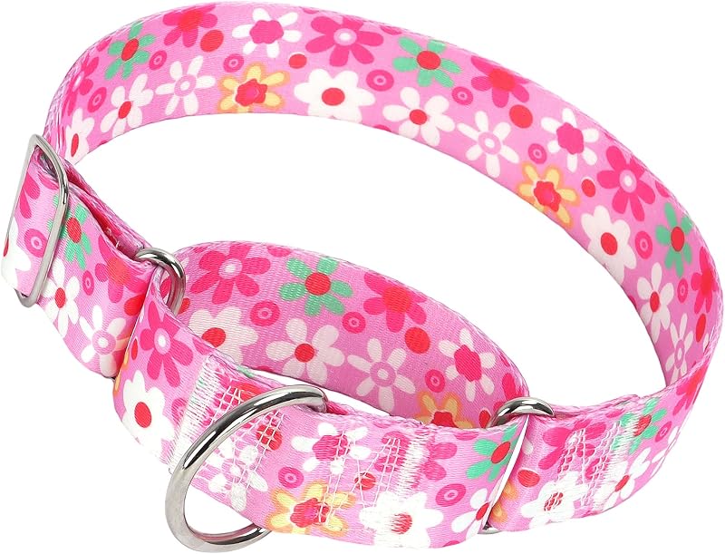 Coleira Martingale Rosa para Cães, Nylon Macio, 3,81 cm de Largura ONEFOJOJO