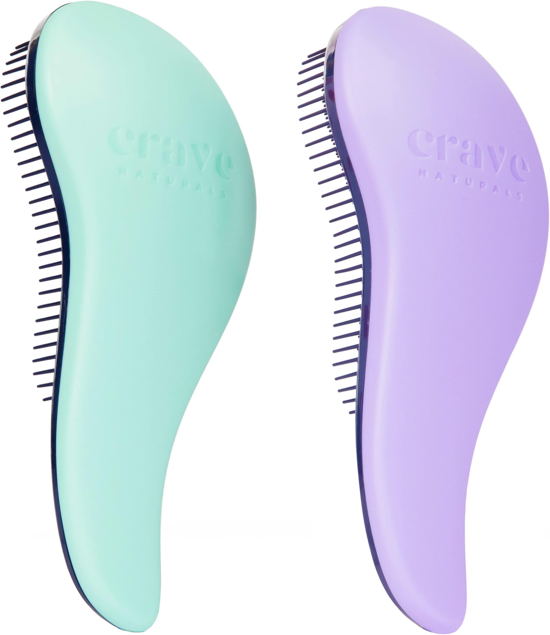 Crave Naturals Glide Thru Detangling Brush for Adults and Kids - Detangler Brush for Curly or Straight, Wet or Dry Hair - Gentle on Tangles Hair Comb - 7.5x3-Inch, Turquoise and Purple (Pack of 2)