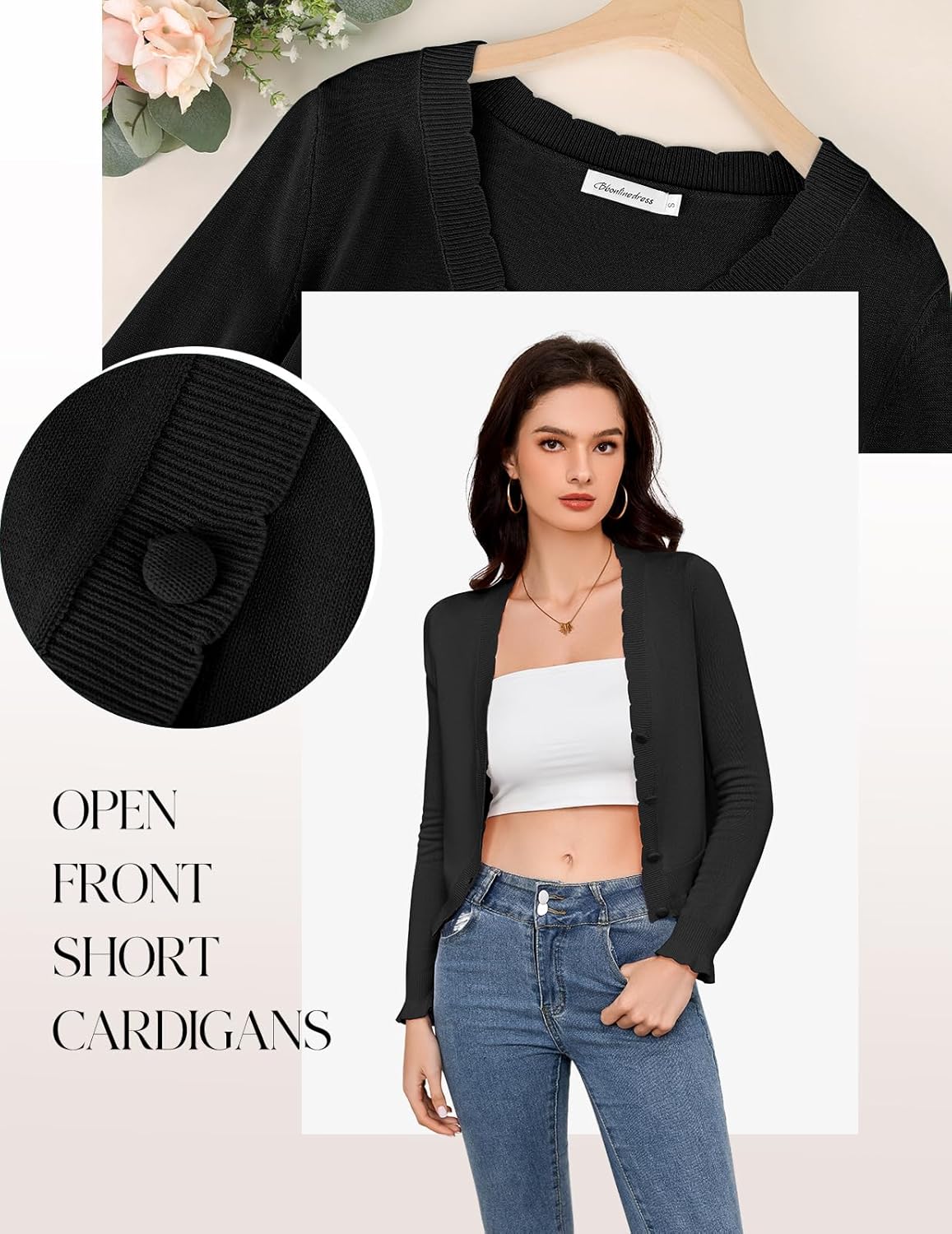 Bbonlinedress Long Sleeve Women Cardigan Sweaters Lightweight Knit Sweater Button Up Cropped Shrugs Tops - Image 7