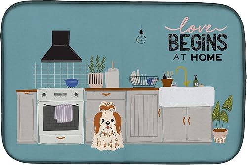 Miniatura 159 de Caroline's Treasures CK7824DDM - Tapete absorbente para secado de platos con diseño de bulldog inglés, rojo y blanco, para encimera de cocina, 14 x