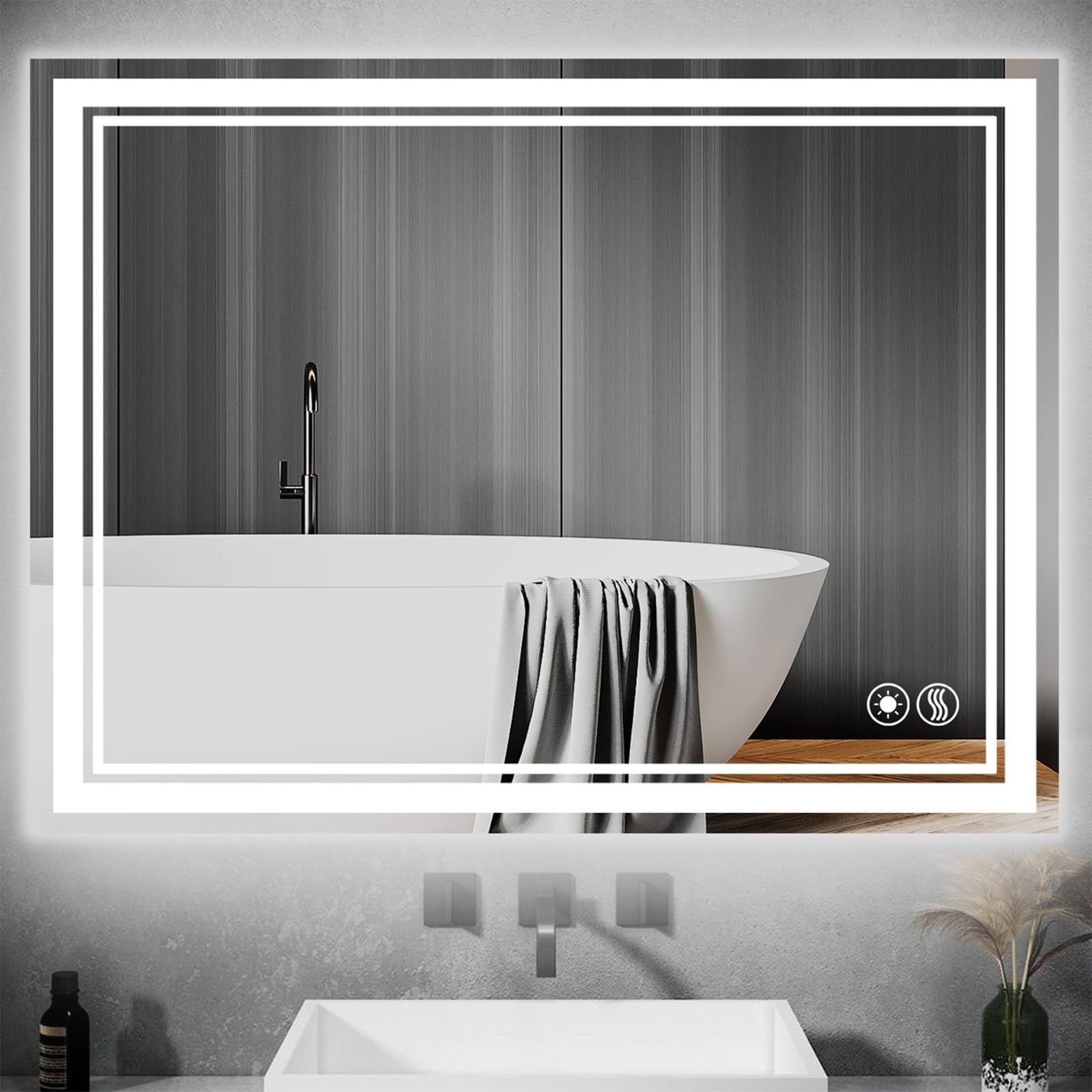 24“ x 36” LED Mirror for Bathroom Front and Backlit Anti-Fog Dimmable 3 Colors LED Bathroom Mirror with Lights Memory Function Smart Mirror Wall Mounted Horizontal/Vertical