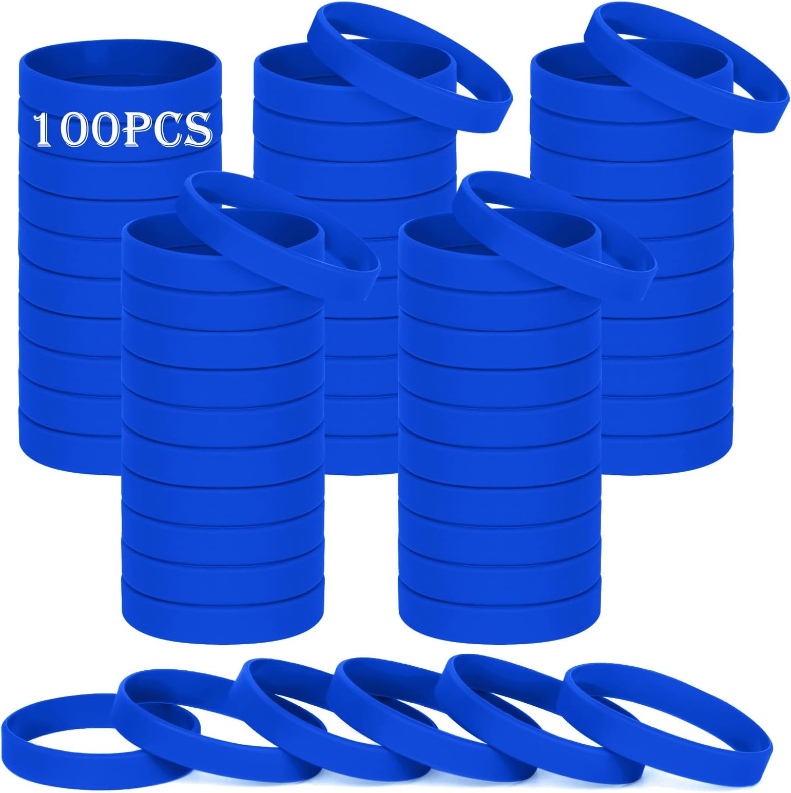 Silicone Wristbands, 100PCS Blue Rubber Wristbands Blank Wrist Bands Universal Wristband Set for Women Men Adult Sport