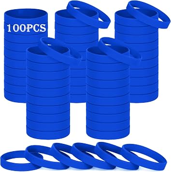 Silicone Wristbands, 100PCS Blue Rubber Wristbands Blank Wrist Bands Universal Wristband Set for Women Men Adult Sport