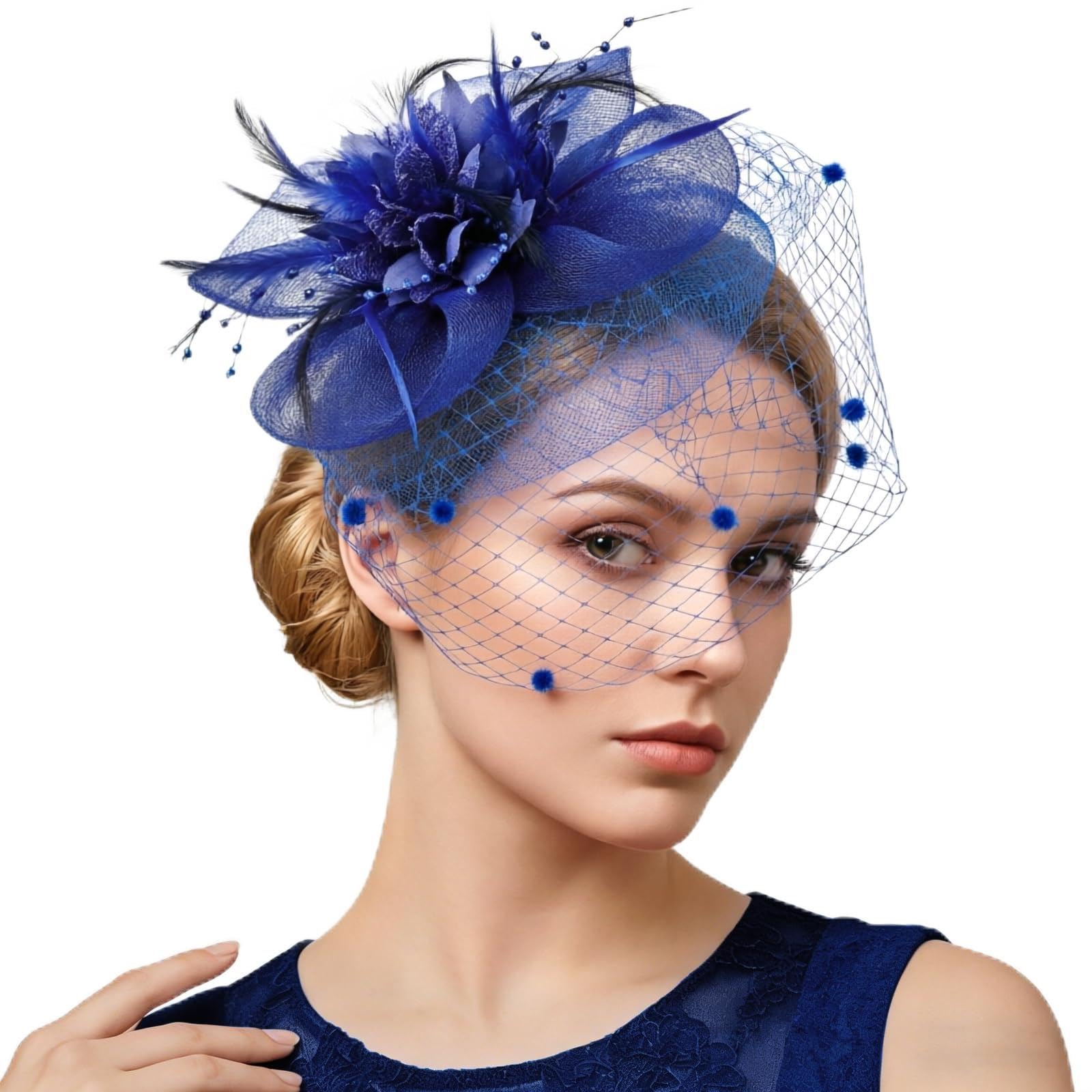 DRESHOW Women Fascinator Hats Tea Party Hat Vintage Pillbox Hat Headband for Cocktail