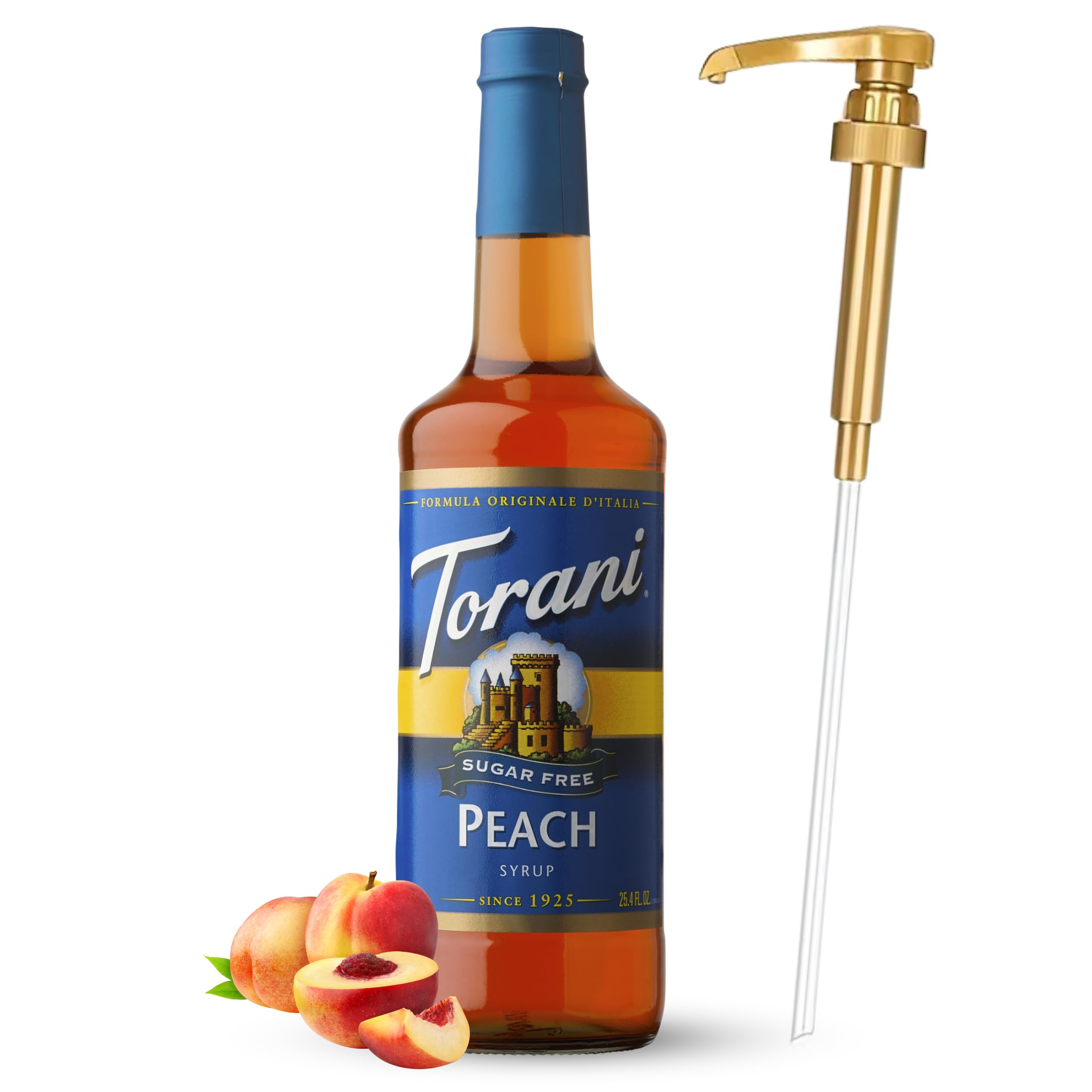 Sugar-Free Peach Coffee Syrup (25.4 oz) with Direct Coffee Tea Est 2019 Syrup Pump – Great for Coffee, Tea, and Desserts