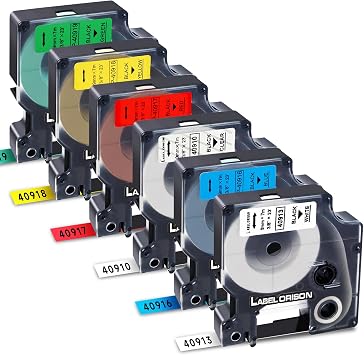 Replacement for Dymo D1 Label Tape 9mm Combo Set 40910 40913 40916 40917 40918 40919 for Dymo LabelManager 160 260P 210D 450D,3/8 W x 23 L,6 Pack