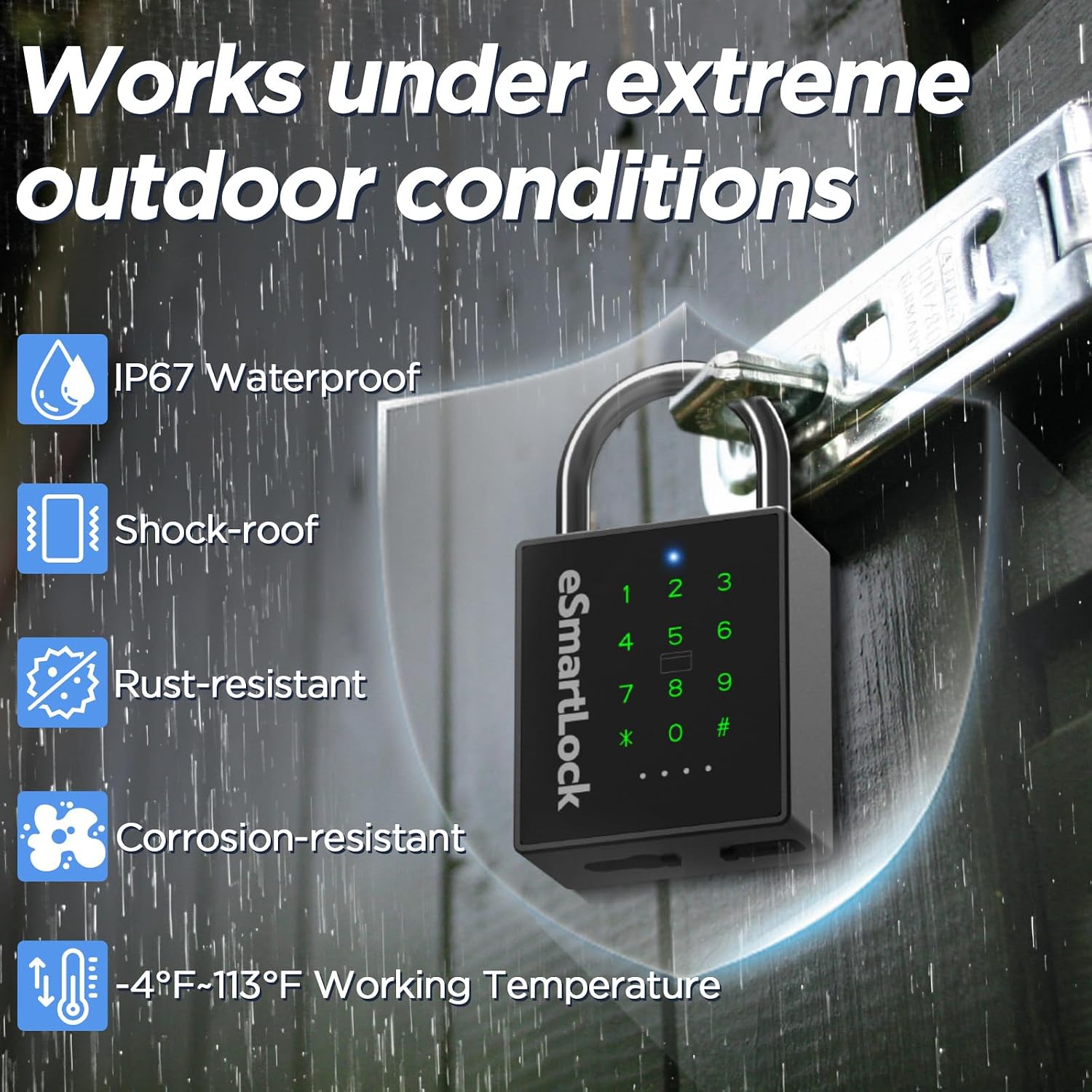 Heavy Duty Smart Padlock,Outdoor Combination Padlock with Key Code RFID | IP67 Waterproof Padlock Anti-Cut Shackle Gate Lock Outdoor Digital Lock for Gate Shed Garage Fence Storage Unit Locker