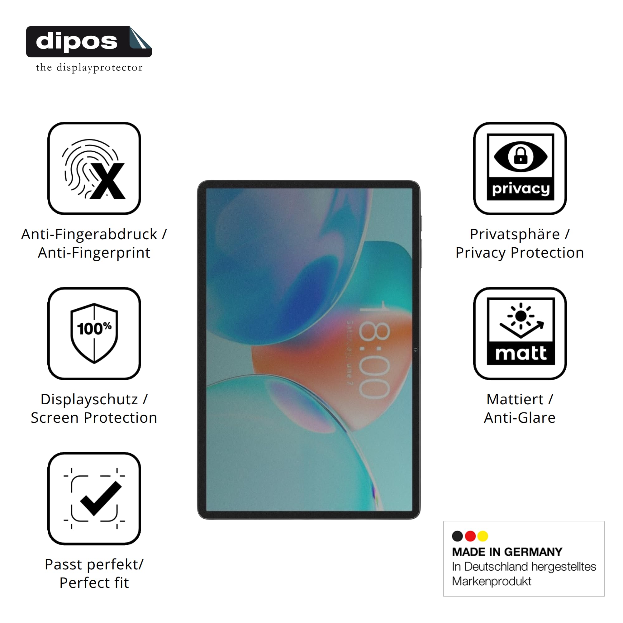 dipos Protector de Pantalla Antiespía para Teclast P50T | Película protectora mate, filtro de privacidad 4 vías, ajuste perfecto, antiarañazos, sin burbujas, autoadhesivo