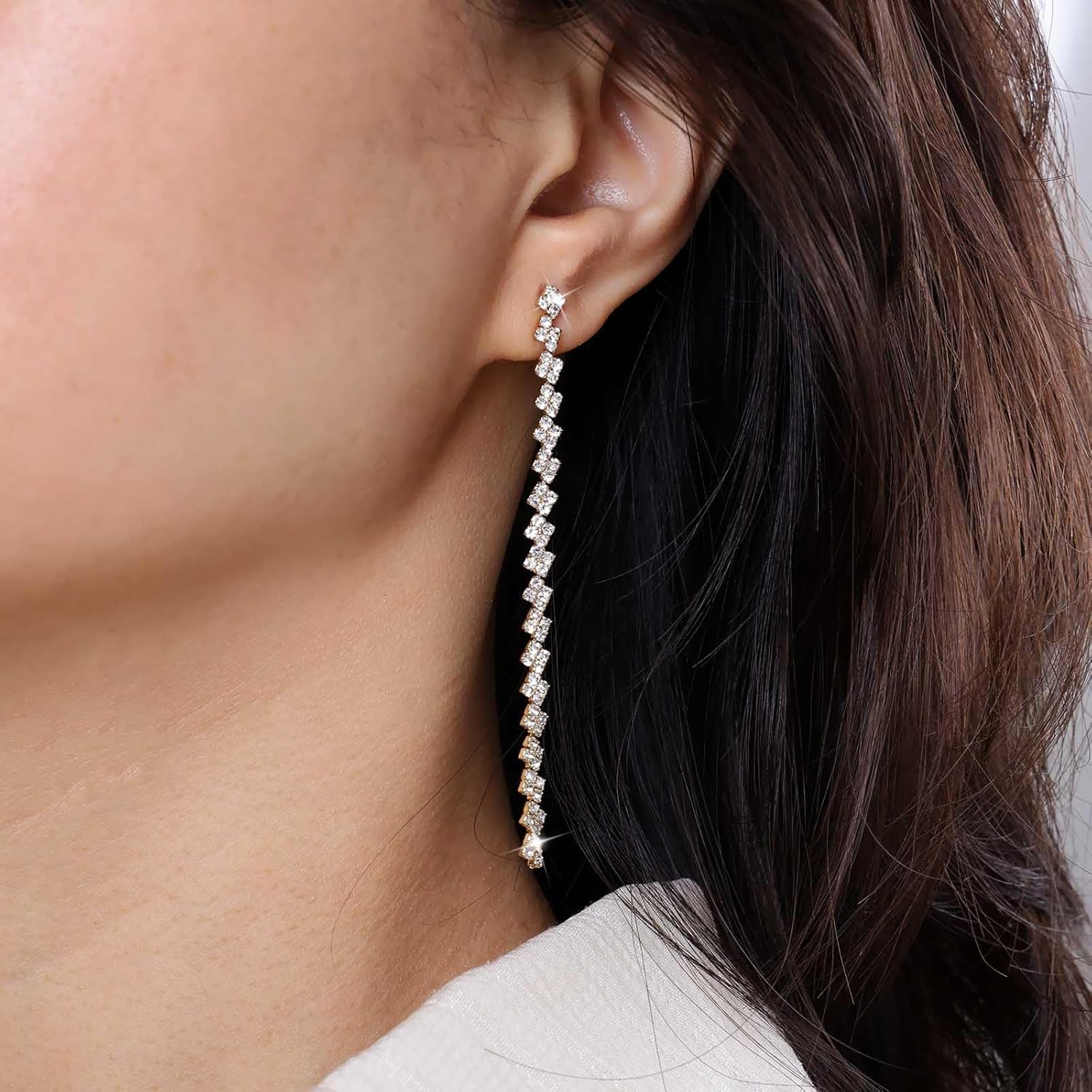 Boho Rhinestone Tassel Earrings Long Crystal Chain Earrings Gold Cz Earrings Cz Fringe Drop Earrings Jewelry for Women - Image 3