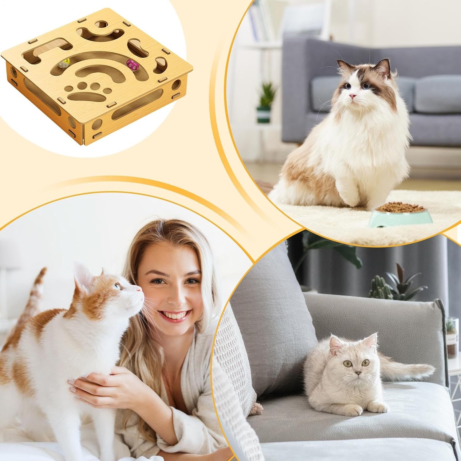 Cat Nail File Toy, Interactive Enrichment Puzzle with 4 Bell Balls, Scratch Play Toy for Dog, Kitten, Puppy, Rabbit, Indoor Pet House Entertainment