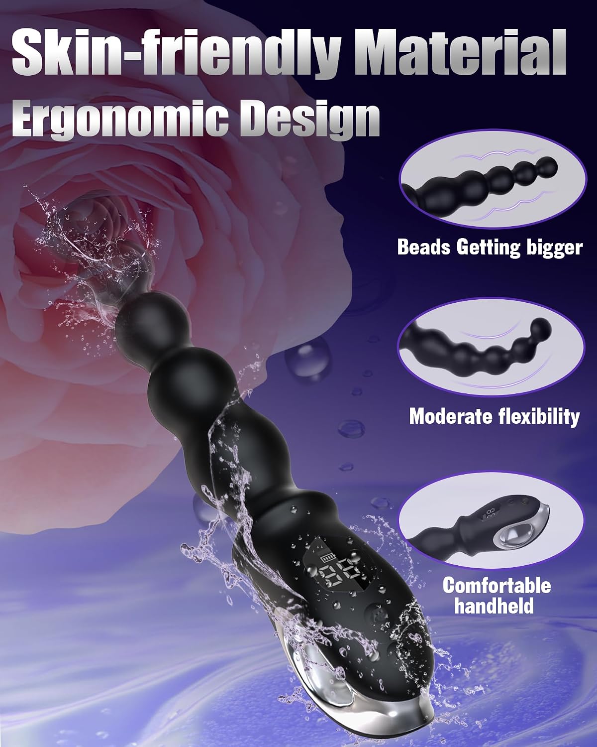Vibrating Anal Beads, 10.2" Flexible Silicone Butt Plug Prostate Massager with 2 Motors & 10 Vibration Modes, Rechargeable Anal Vibrator, Beginner-Friendly Anal Trainer for Men Women Couples