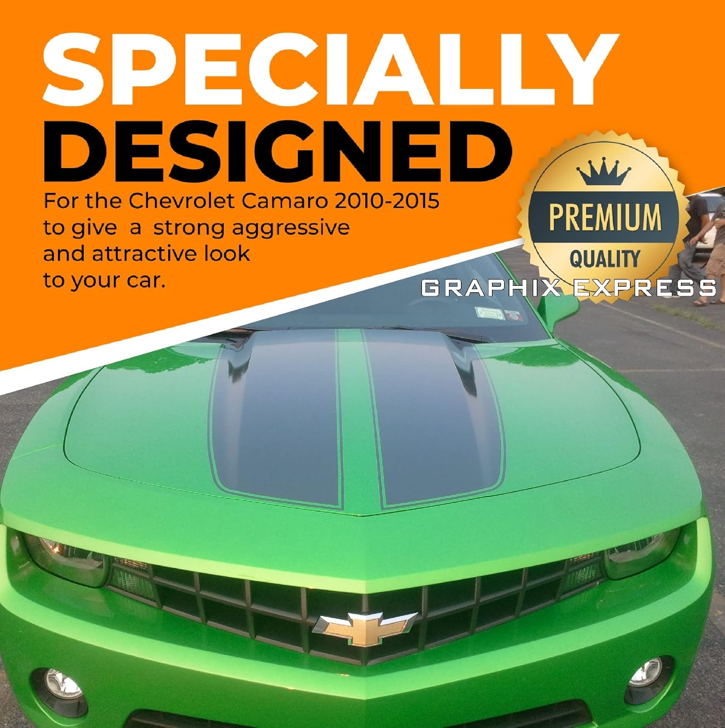GRAPHIX EXPRESS 75" x 29" Camaro Rally Racing Stripes Vinyl Car Decal Wrap | Hood Trunk Spoiler - Graphics Kit for Chevrolet Camaro 2010-2015 5th Gen Exterior Stripe Kit (GG Black)