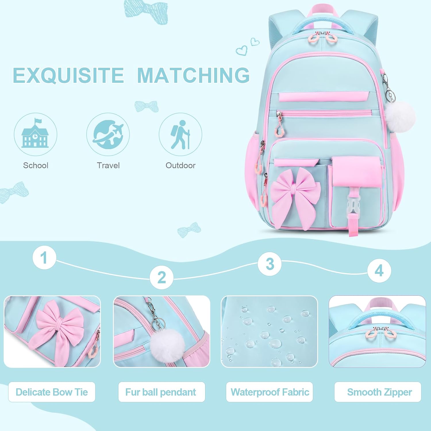 DIGOBAY Backpack for Girls, Cute Girls Backpack with Lunch Bag Pencil Case image 5