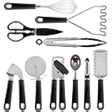 COOK WITH COLOR Kitchen Gadget Set Stainless Steel Utensils with Soft Touch Handles, 7 Pieces, Stainless Steel Black