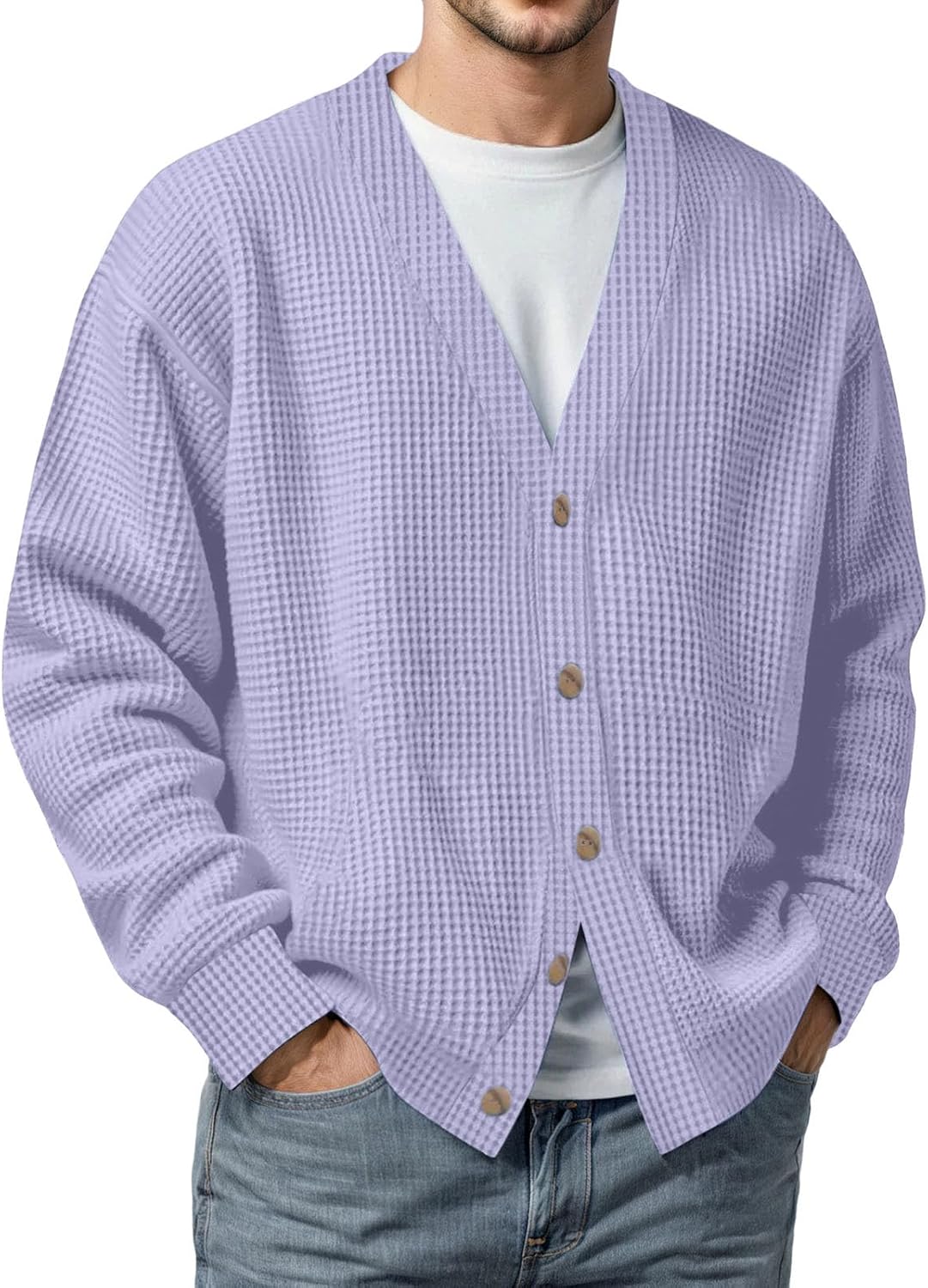 Mens Shawl Collar Cardigan Sweaters V-Neck Knit Textured Sweater Button Down Long Sleeve Casual Knitted Cardigans