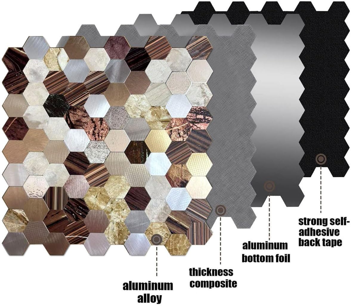 10 Sheets Peel and Stick Backsplash Tile, Self-Adhesive Mosaic Tile, Stick on Kitchen, Bathroom Vanities, Laundry Table (Mixed Colorful, 10)