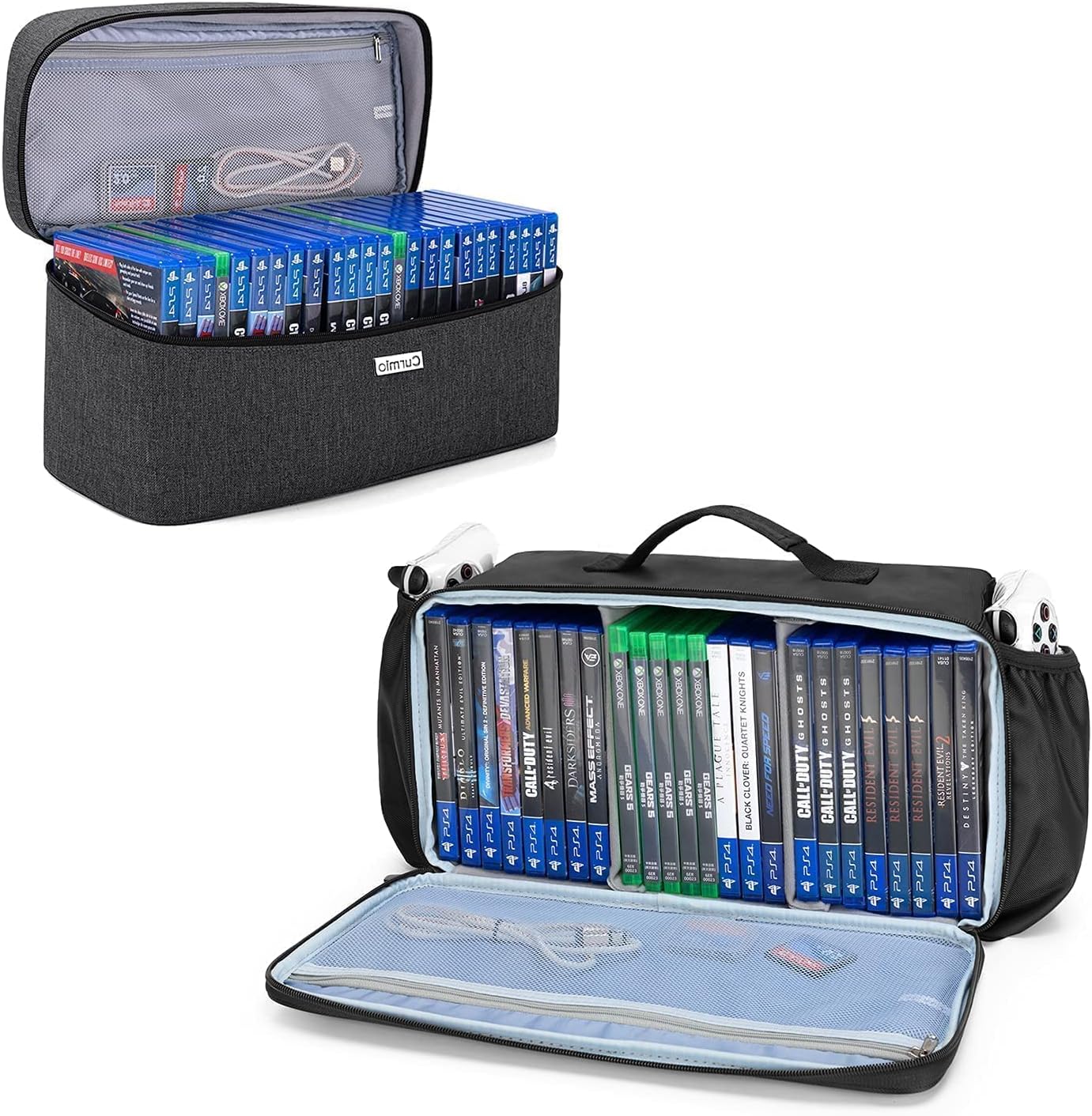 CURMIO Game Disc Storage Bag Compatible with PS4/PS4 Pro/PS3/PS5/Xbox One/Xbox Series X/S, Portable Gaming Disk Carrying Case Holds up to 24 Discs