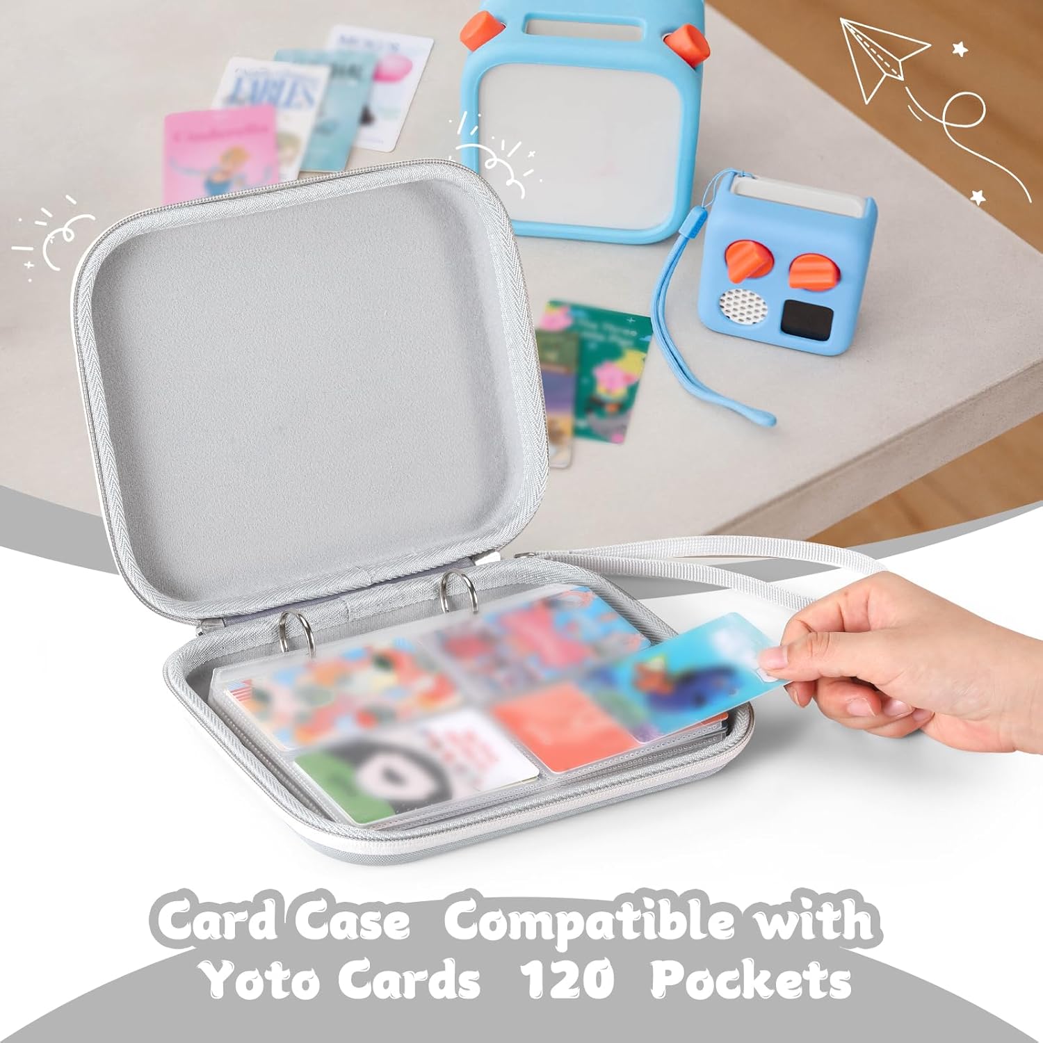 Portable Card Holder Case For Yoto Cards, Double-sided Binders Holds up to 120 Audiobook Cards, Storage Bag with Card Sleeve for Easy Travel & Organization (Gray)