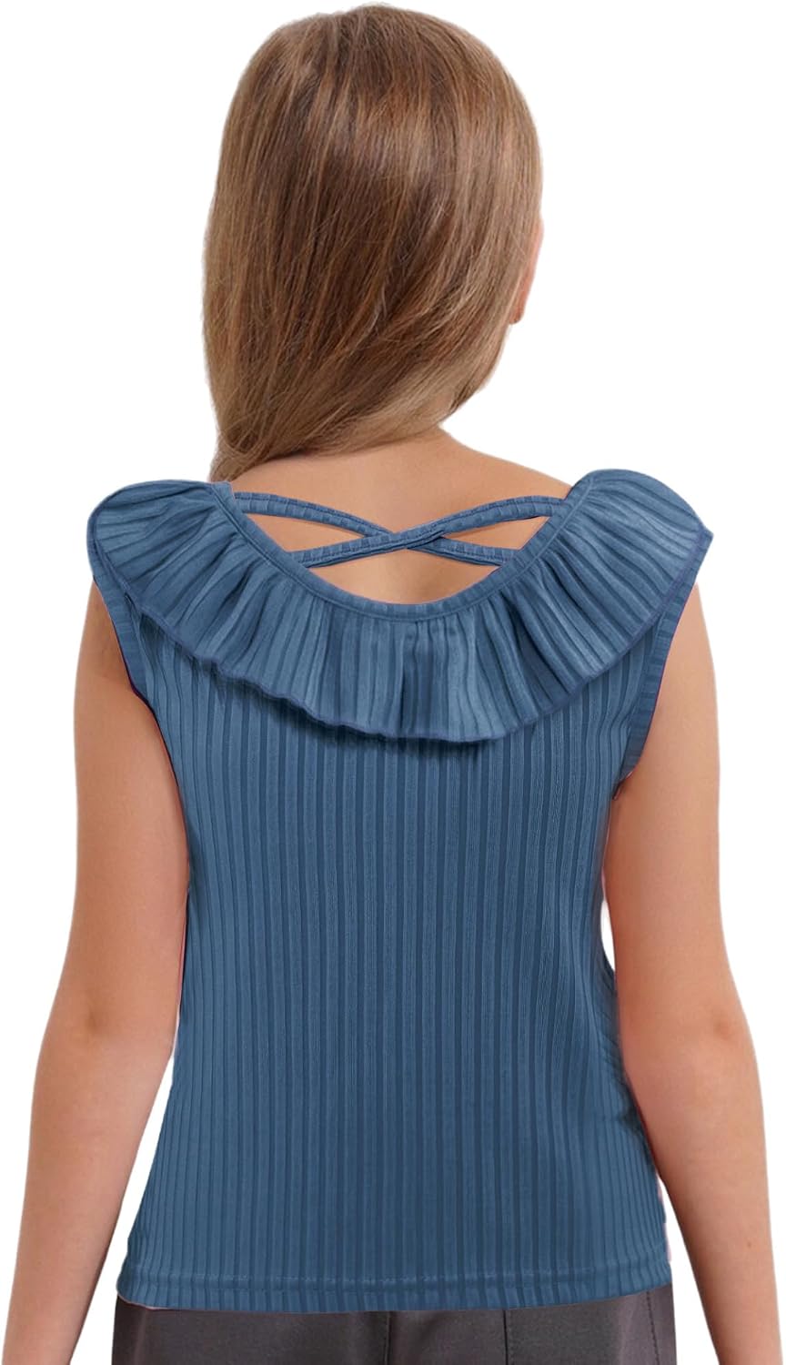 Jugaoge Kids Girls Ruffles Tank Tops Dance Ribbed Knit Sleeveless Vest Basic Undershirts for School Daily