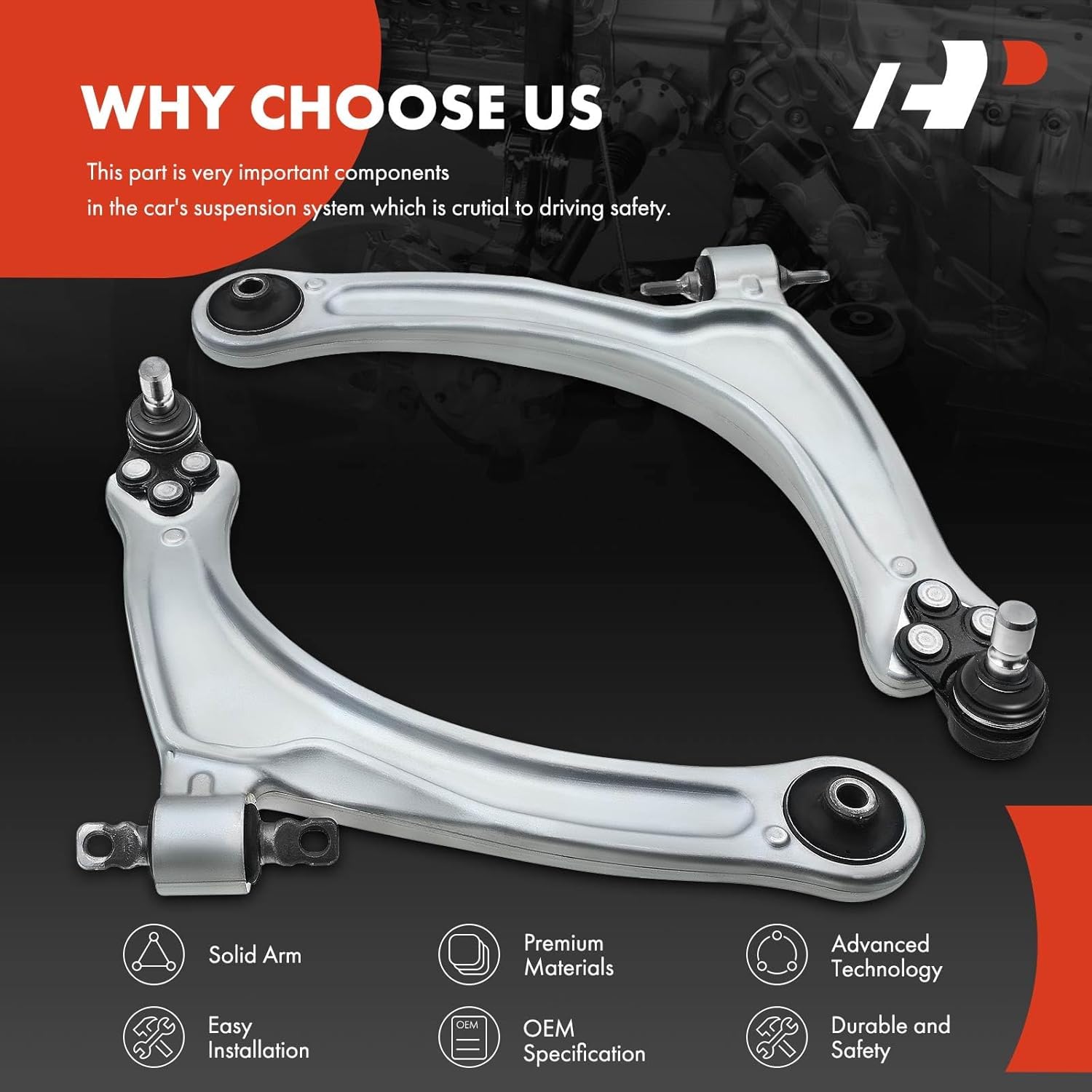 A-Premium [For FE3 Suspension] Front Lower Control Arms, with Ball Joint & Bushing, Compatible with Chevy HHR 2006-2011, Cobalt 2005-2010, Pontiac G5 2007-2009, Pursuit 2005-2006
