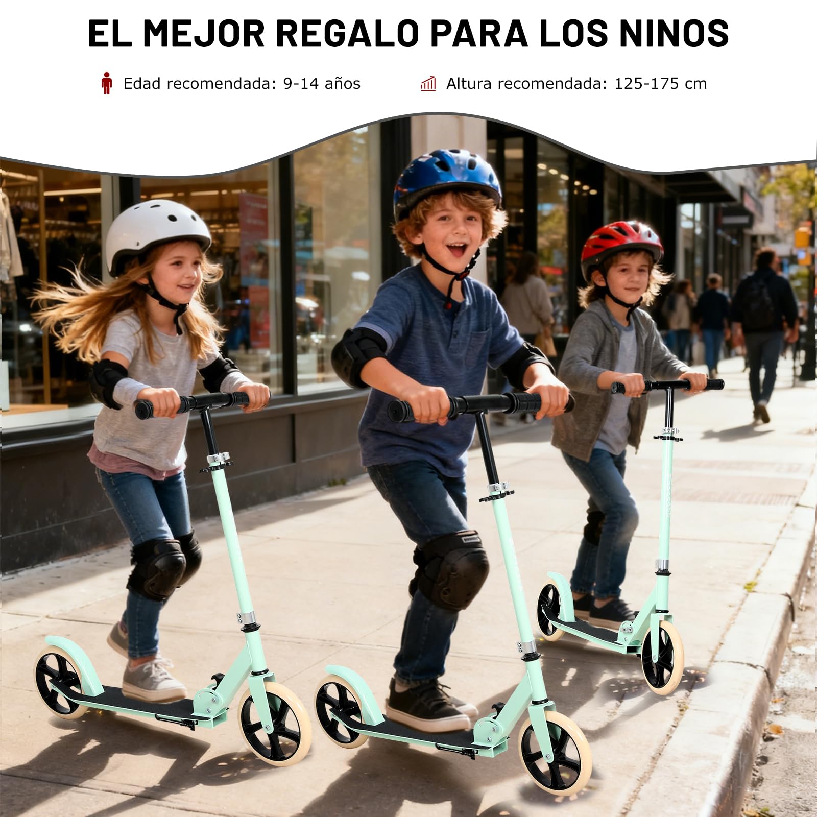 NOVONOVA Patinete Scooter Plegable, Patinetes para niños y niñas, 9-14 años con Manillar Ajustable 88-98.5cm, Patinete con 2 Ruedas Grandes 200mm y Freno Posterior, Máx. 100kg — view 5