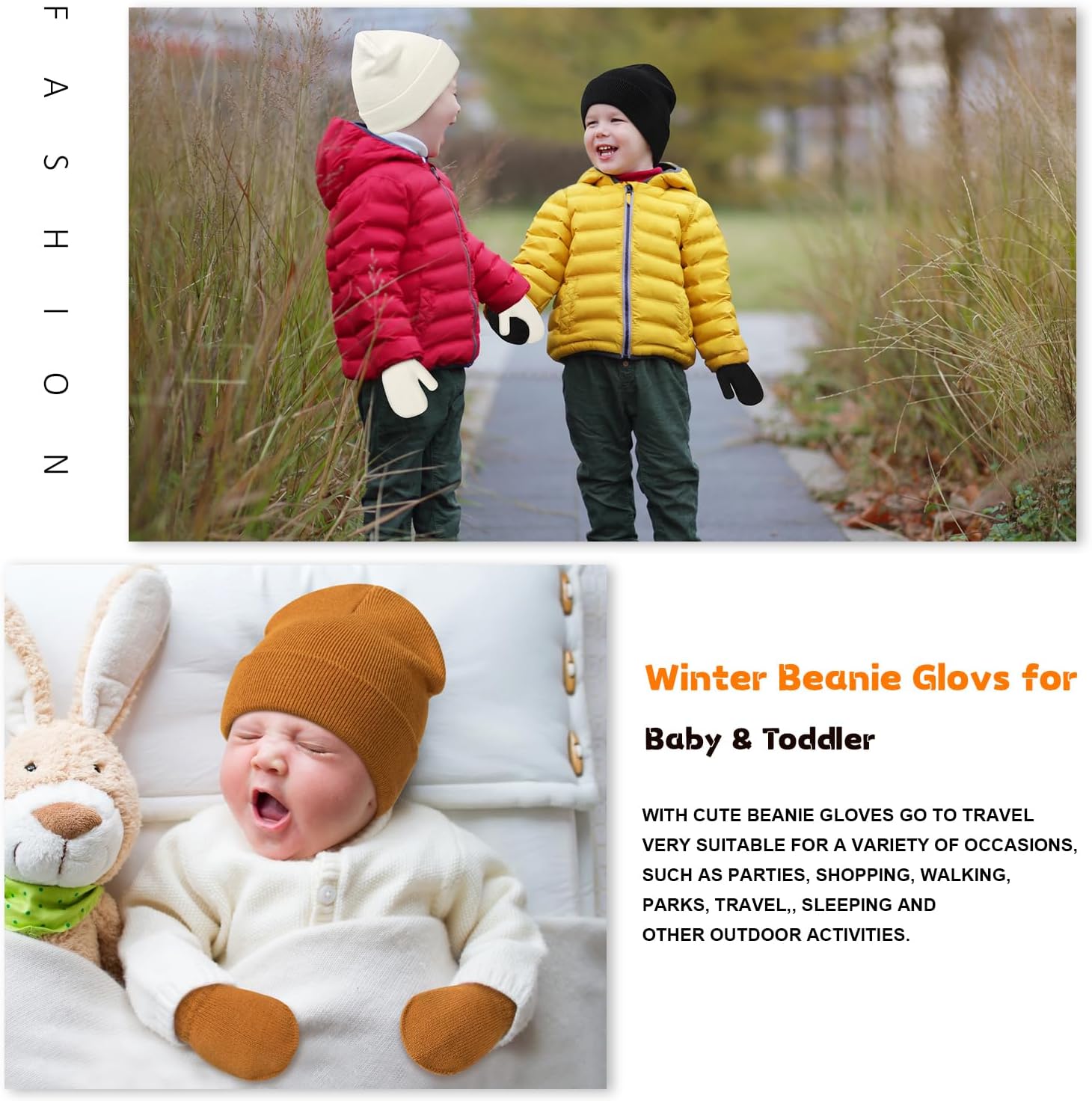 Baby Beanie Hat Gloves Set, Kids Winter Warm Knit Hat with glvoes,Toddler Soft Beanie for Little Boys Little Girls Children - Image 6