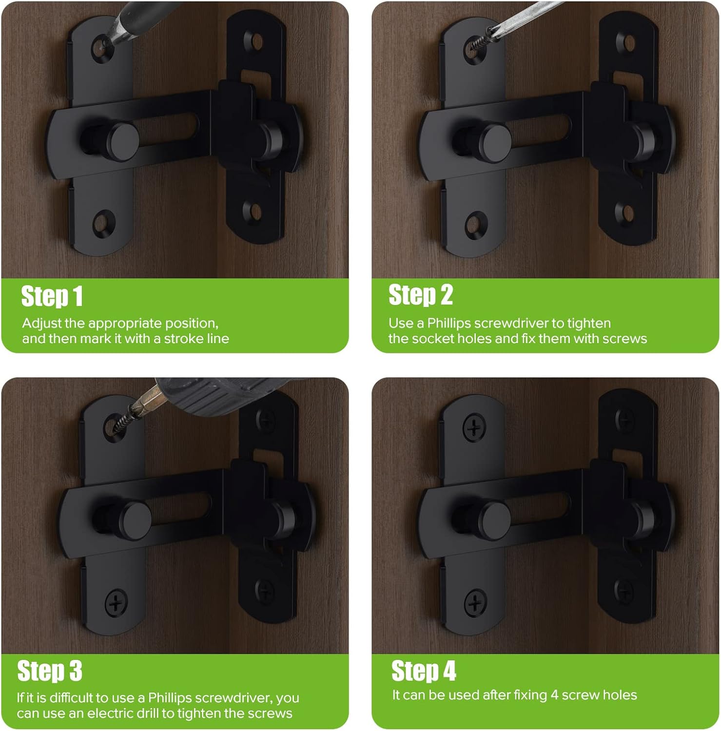 Mbotnee Barn Door Lock, 90 Degree Bifold Flip Door Latch, Stainless Steel Angle Latch Lock for Barn, Bathroom, Outdoor, Garage