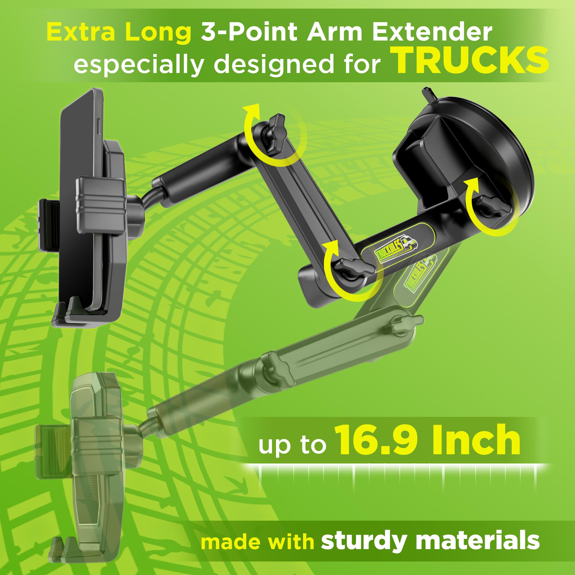 Soporte de teléfono celular para camioneta, soporte de teléfono para conductores de camiones, ventosa resistente + almohadilla para salpicadero, soporte para iPhone para ventana de salpicadero de 16.9