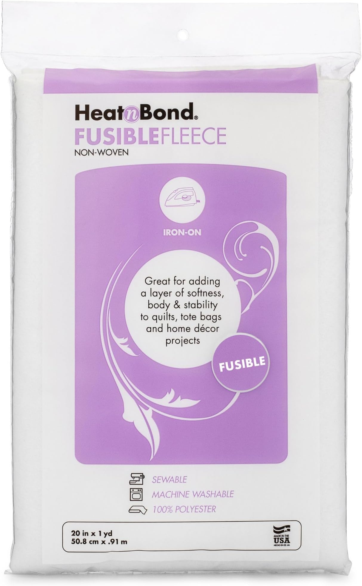 HeatnBond Fusible Fleece Iron-On Interfacing, 20 Inches x 1 Yard, White