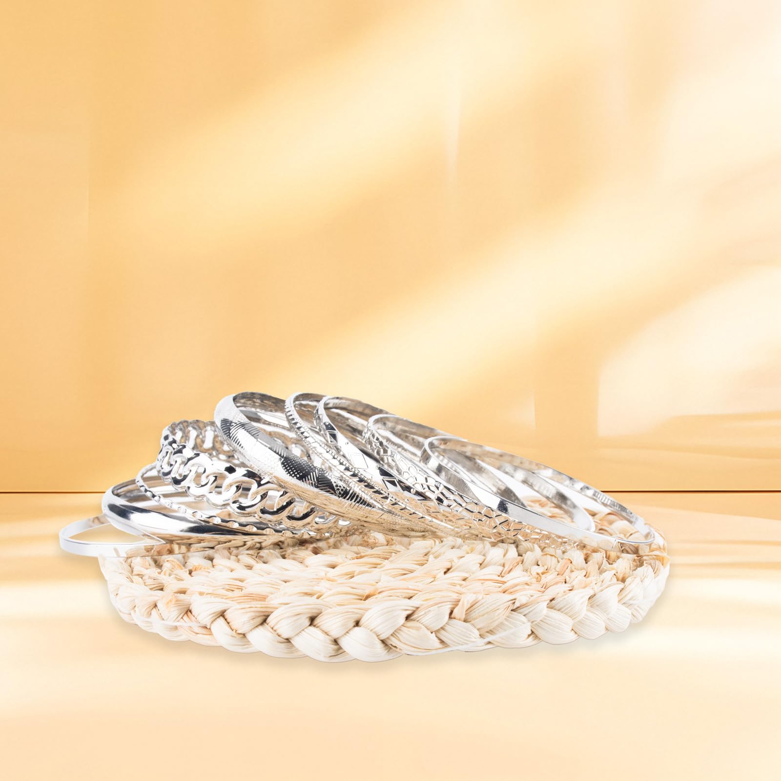 AYNKH 10 szt. bransoletek dla kobiet, minimalistyczna bransoletka w stylu boho, vintage regulowane bransoletki do układania w stos, etniczne błyszczące teksturowane indyjskie bransoletki dla kobiet na