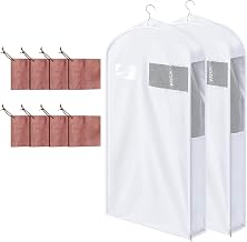 Briwooody Cotton Garment Bags, 2 Sets, 40 in, Moth Protection, 6 in Wide | Card Pocket, 8 Cedar Blocks, Breathable, Mesh Viewing Window, Fur Coat Storage Bag, for Suits, Sweaters and Dresses