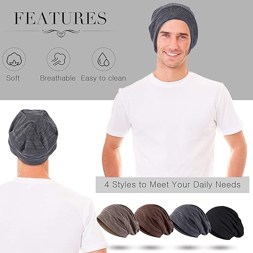 Miniatura 5 de Gorro holgado de 4 piezas, gorro para dormir, gorro de dormir holgado de punto con calavera para hombres y mujeres