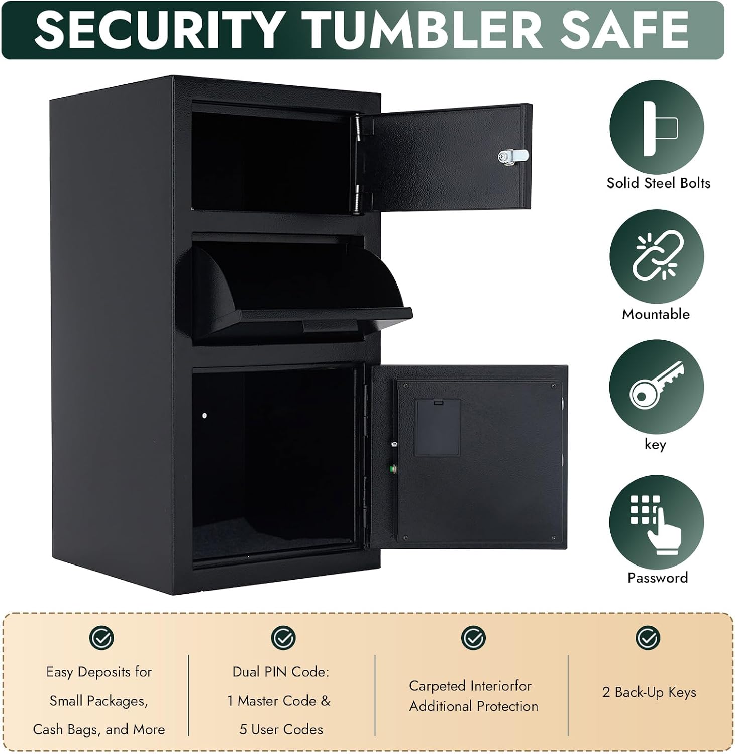 Cabinet Large Fireproof Drop Safe Box,Depository Safes with Drop Box Slot Digital Combination and Anti-Fishing,Cash Safes Box,Security Money Safe for Home Hotel Restaurants Business Office 4.0 Cuft