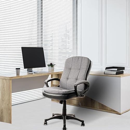 Miniatura 2 de CLATINA Silla ejecutiva de oficina con respaldo medio, silla de escritorio de oficina de tela de cuero con reposabrazos acolchado, silla de