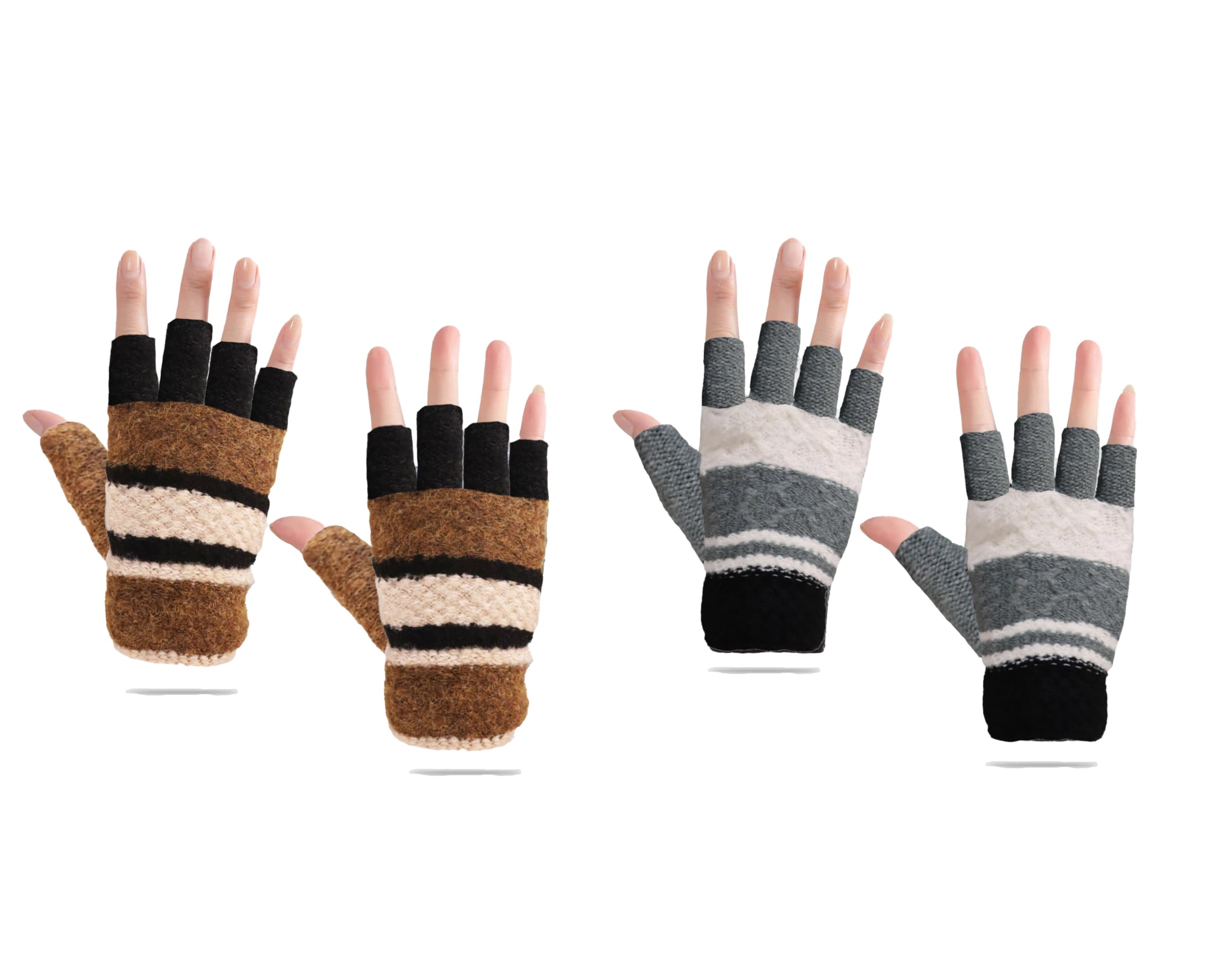 neeba Women Woolen Gloves Half Finger Acrylic Wool Knitted WinterGloves for Girls Casual Warm Fingerless Hand Gloves (Pack of 2)-picture-14