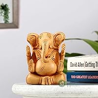 Shri Handicrafts Wood Lord Ganesha Idol, Medium, Brown, 1 Piece